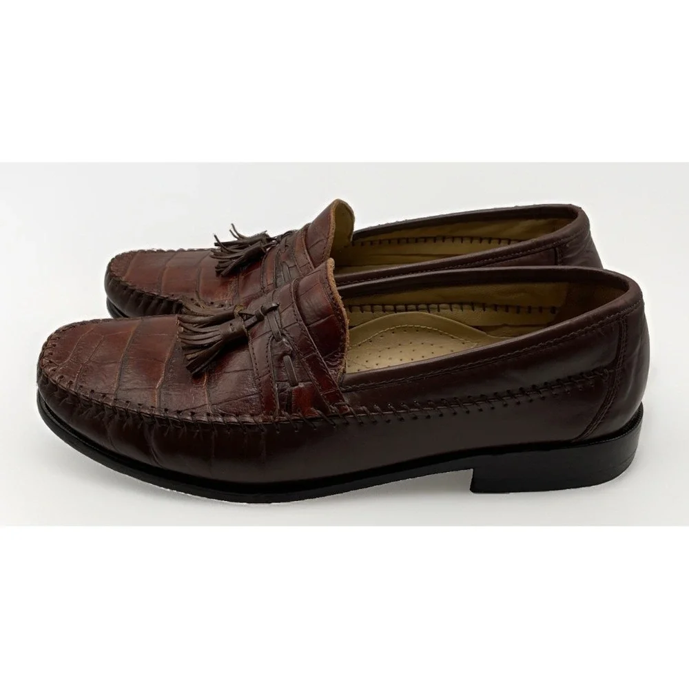 Florsheim Pisa Men Size 10 D Cognac Brown Croc Leather Loafer Shoes Tassel